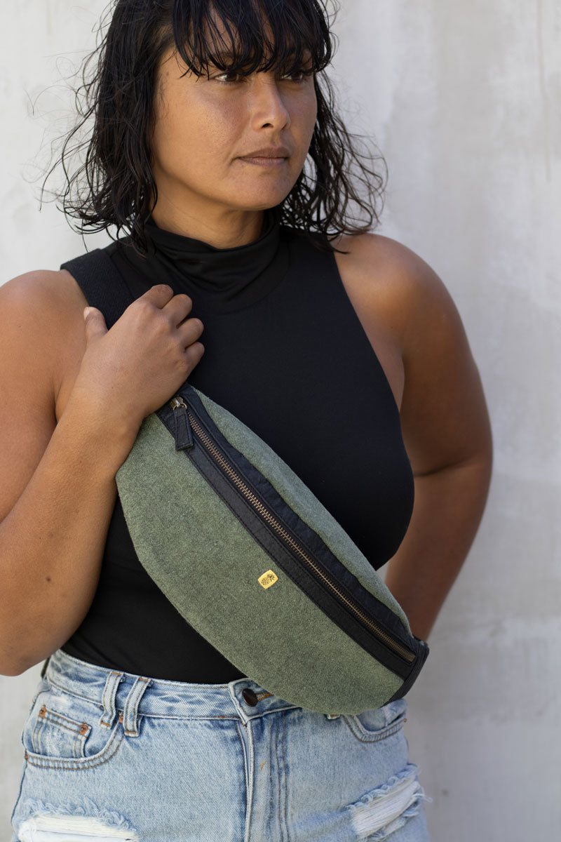 Olive Green vegan hip bag