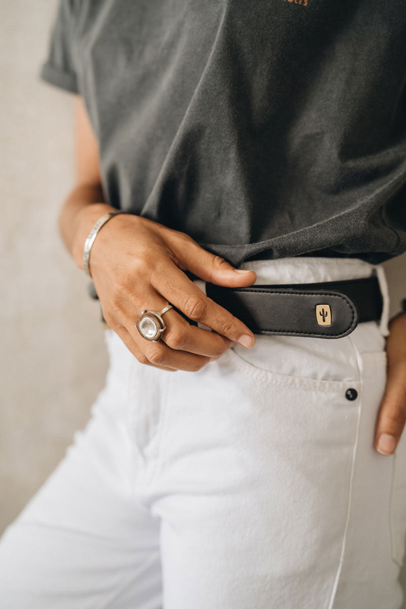 Womens Vegan Leather Black Belt made from Cactus Plants