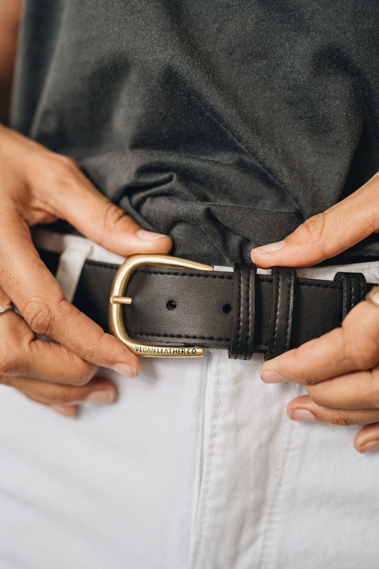 Womens Vegan Leather Black Belt with Cactus Leather from Desserto