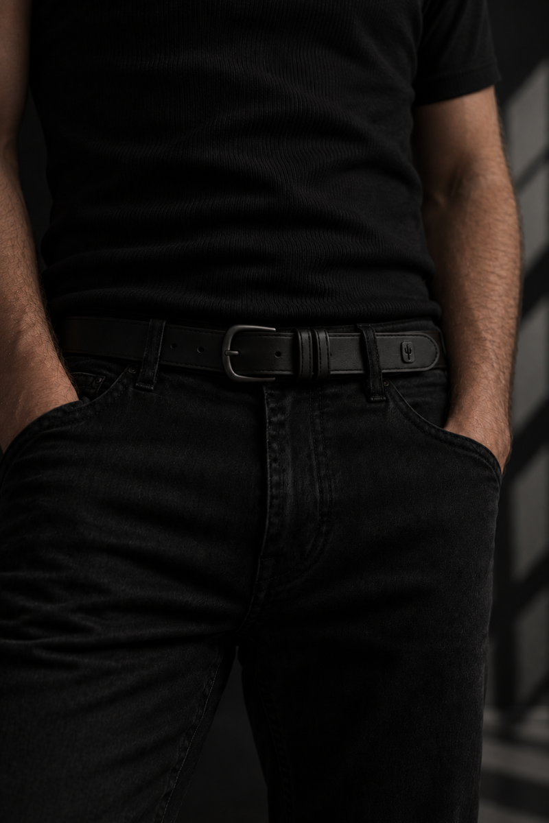 Slim Cactus Belt | Cactus Leather Noir
