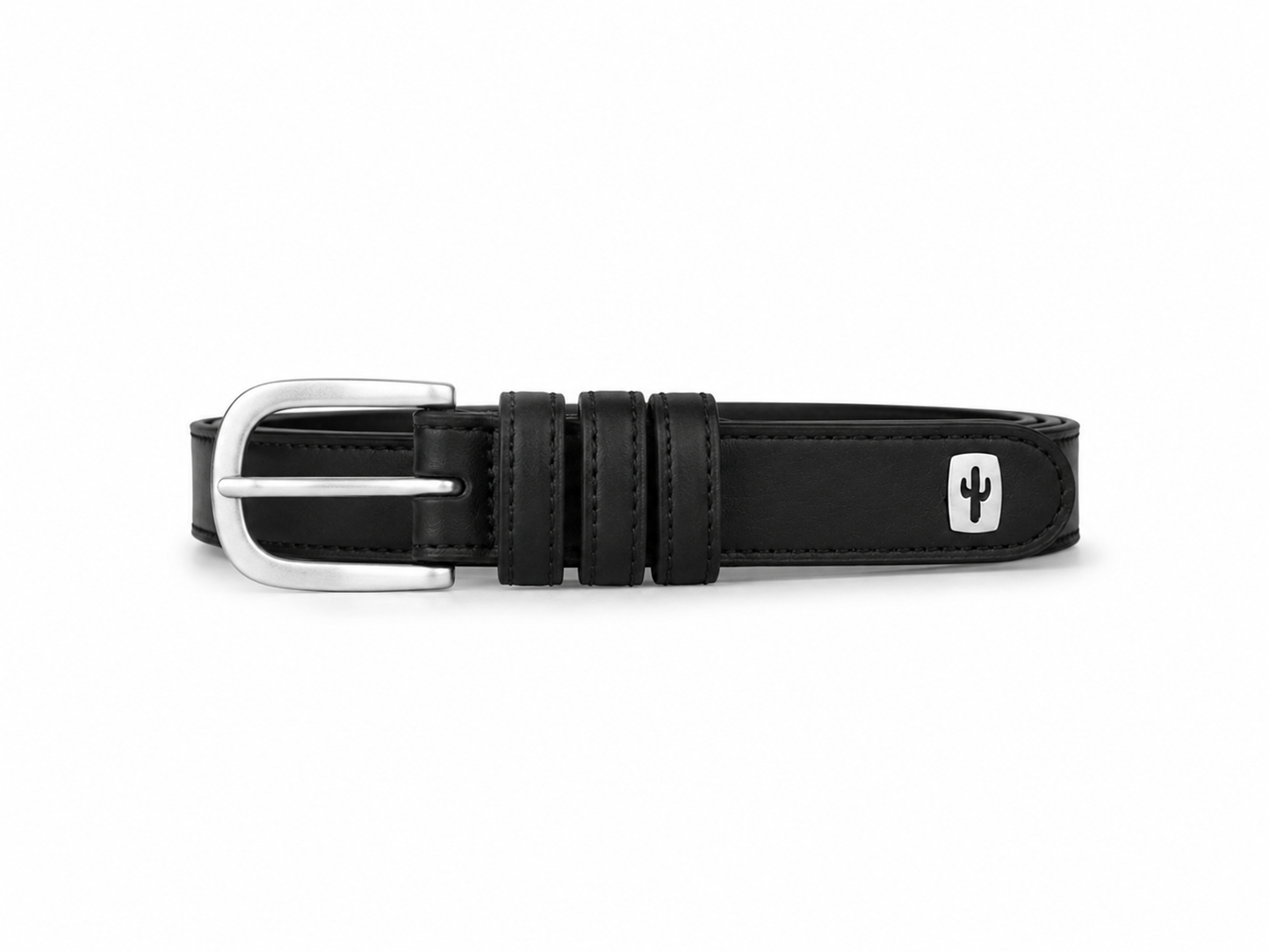 Vegan Unisex belt with silver hardware made from cactus leather, in hand