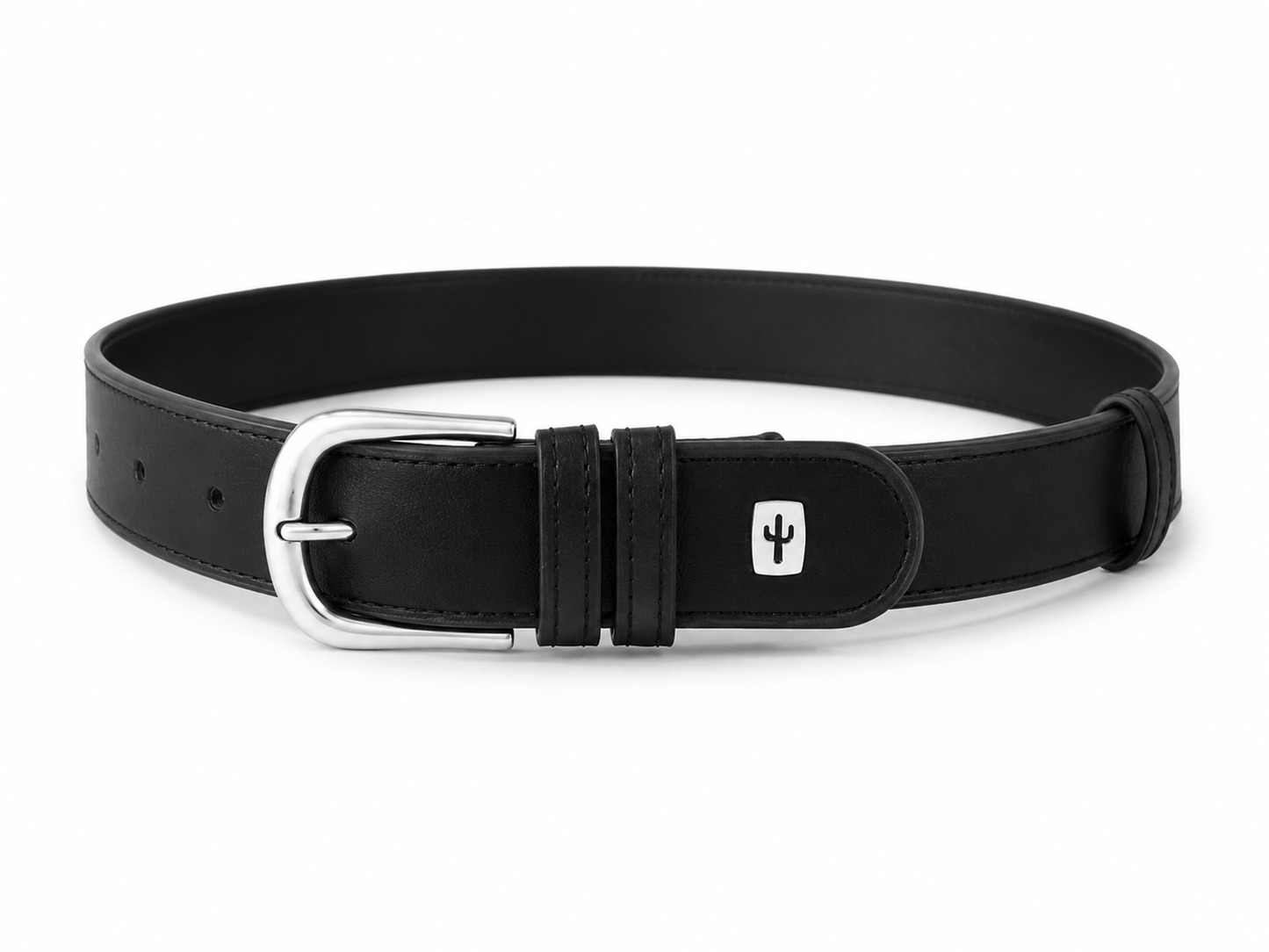 Vegan belt with silver hardware made from cactus leather, side view