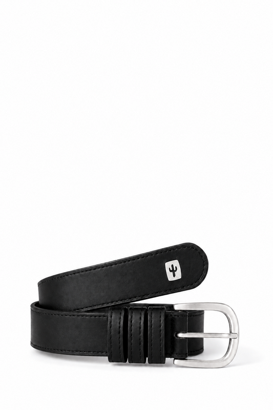 Vegan belt with silver hardware made from cactus leather