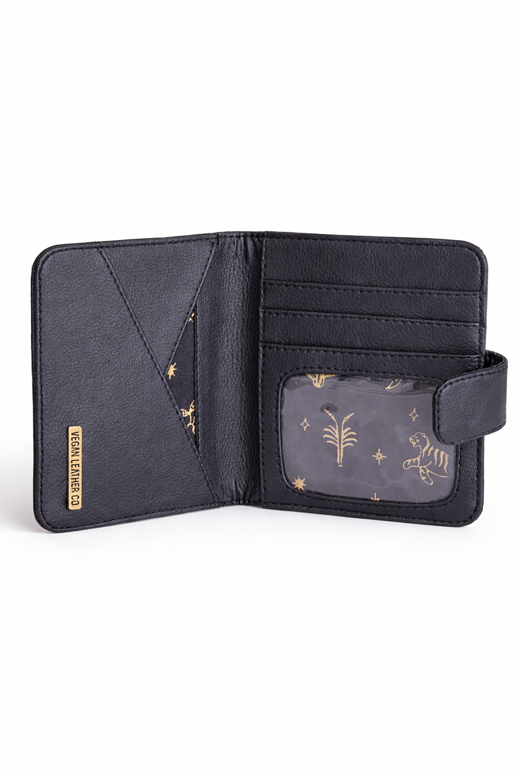 Vegan Womens wallet in black made from cactus leather, front view