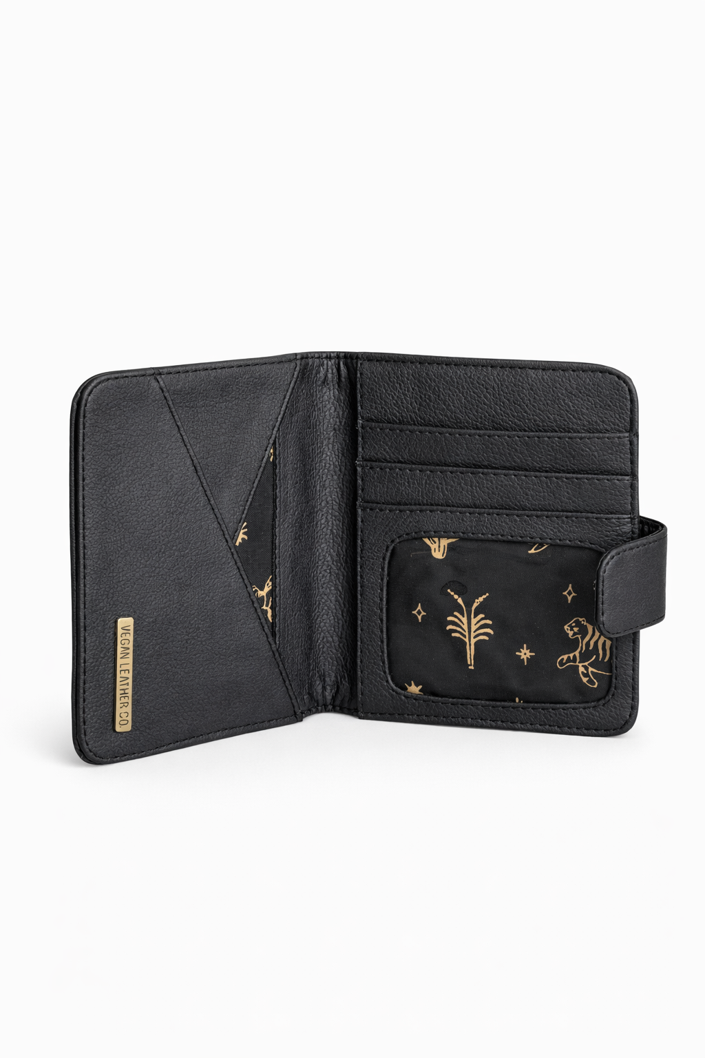 Vegan Womens wallet in black made from cactus leather, detail view
