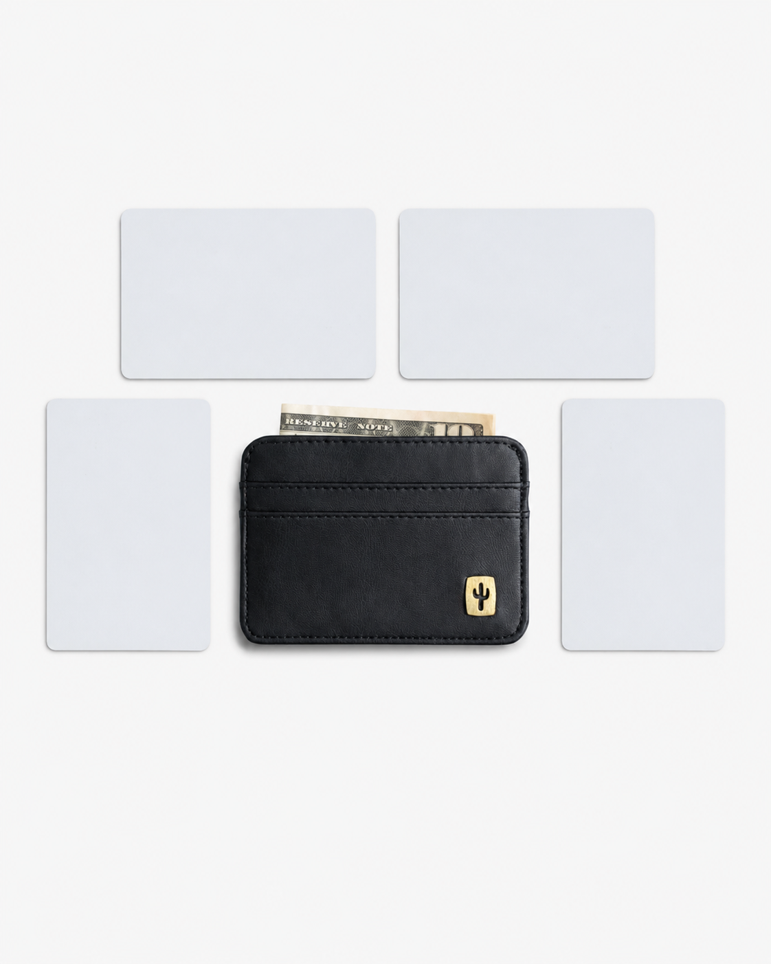 Vegan card holder in black made from cactus leather, side view