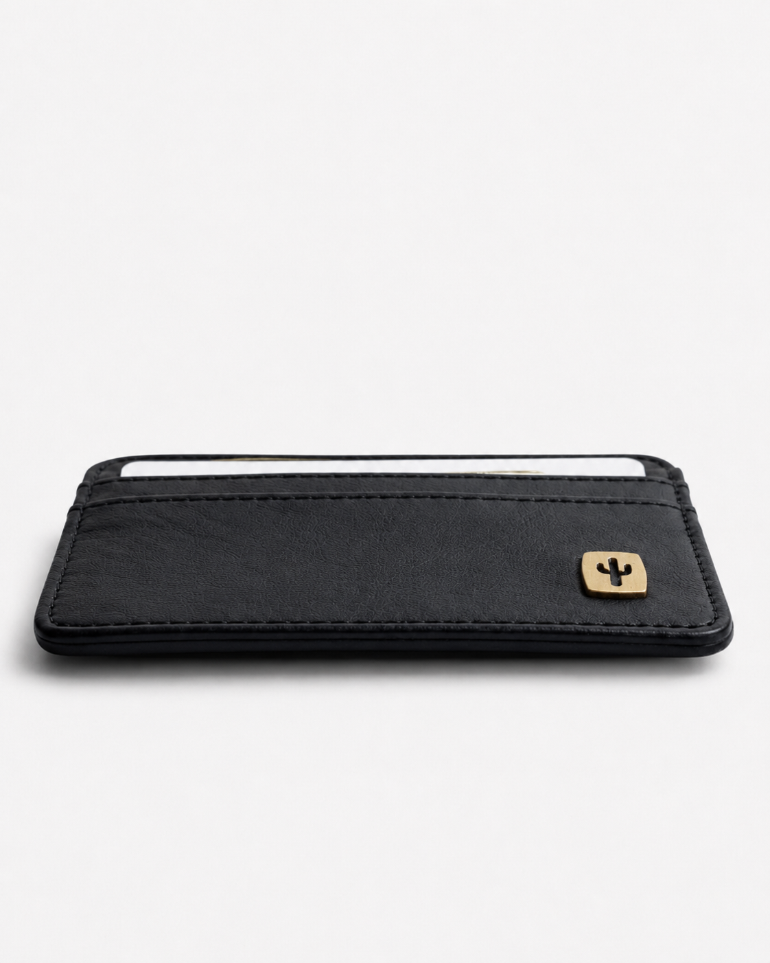 Vegan card holder in black made from cactus leather, interior view