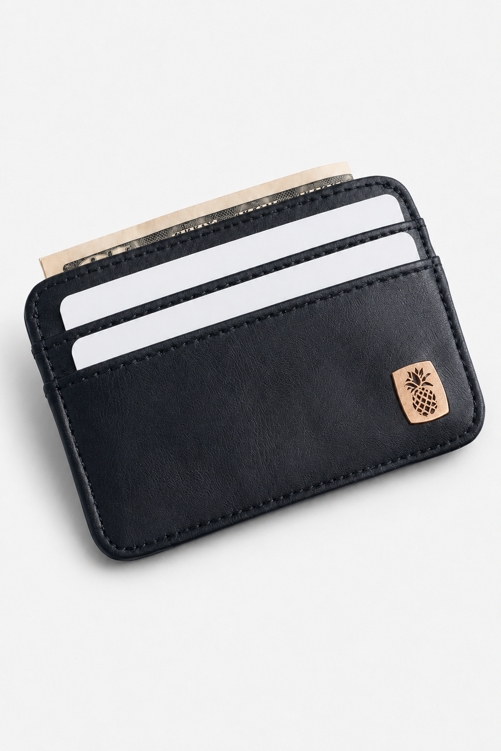 Vegan wallet in black made from piñatex pineapple leather, side view