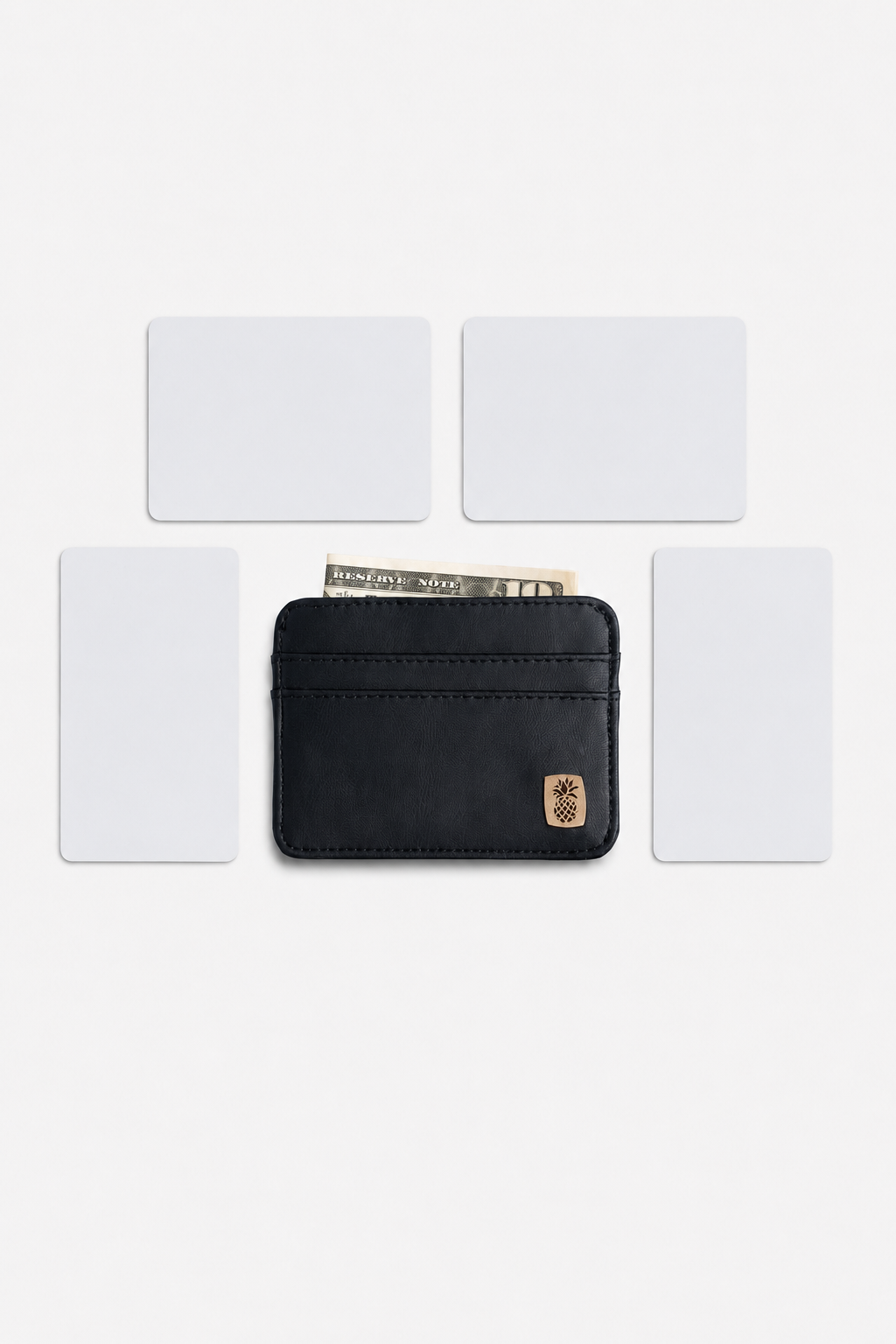 Vegan wallet in black made from piñatex pineapple leather, in hand