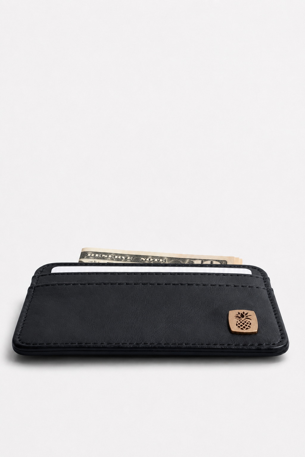 Vegan wallet in black made from piñatex pineapple leather, interior view