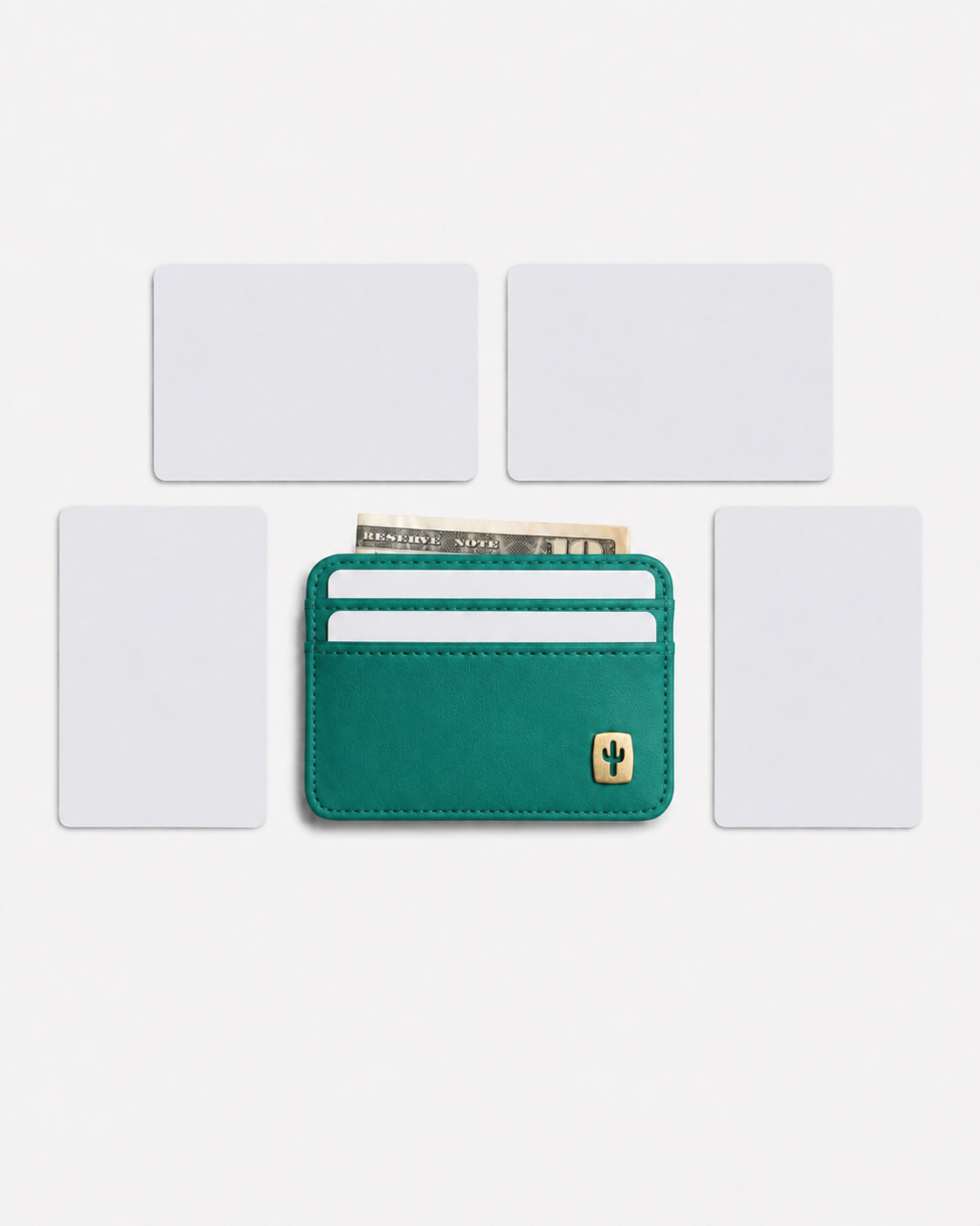 Vegan Womens card holder in teal made from cactus leather, detail view