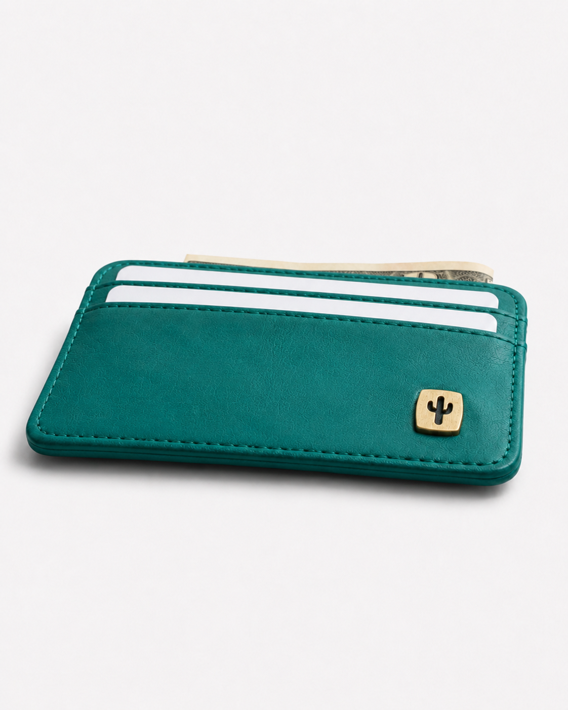 Vegan Womens card holder in teal made from cactus leather, front view